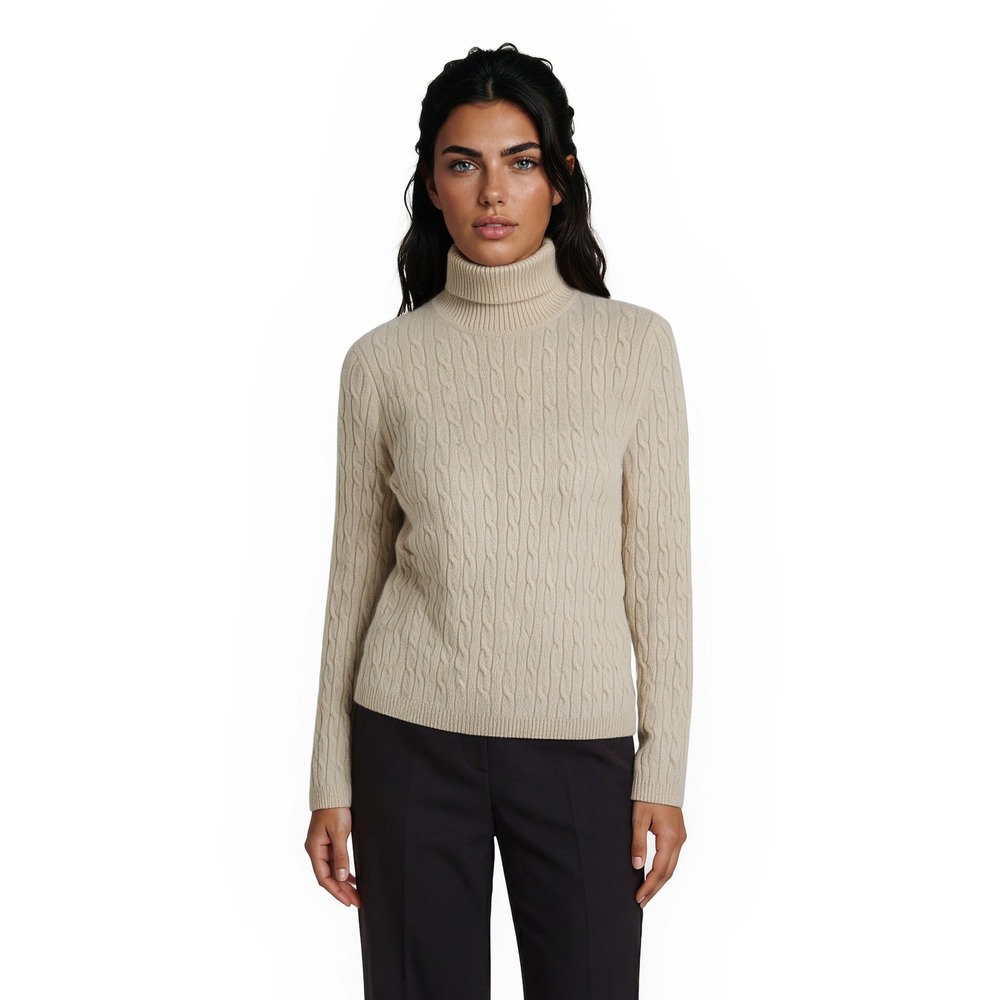 Parisian Signature 100% Cashmere Cable Knit Sweater Cream Women's Size Medium